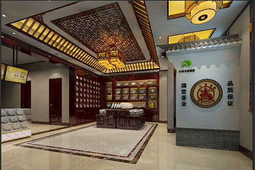 广州古朴典雅的中式茶叶店大堂设计效果图