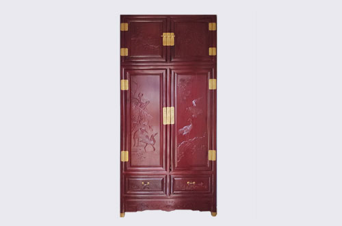 广州高端中式家居装修深红色纯实木衣柜