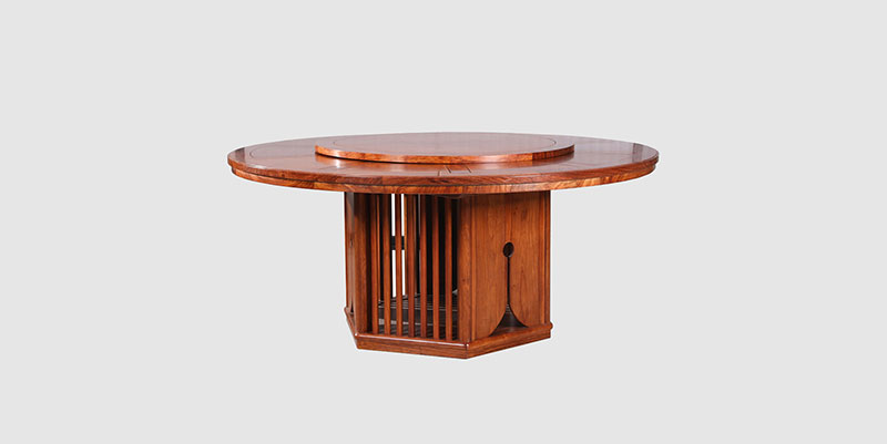 广州中式餐厅装修天地圆台餐桌红木家具效果图