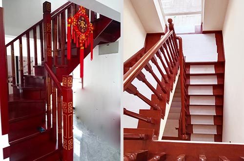广州自建别墅中式实木楼梯全屋定制设计效果图